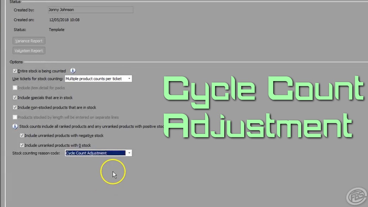 Bistrack inventory count setup