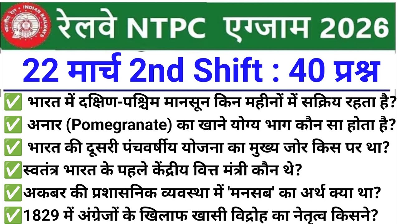 RRB NTPC 22 March 2nd Shift Paper Analysis 2026 | RRB NTPC Exam Today Analysis 2026