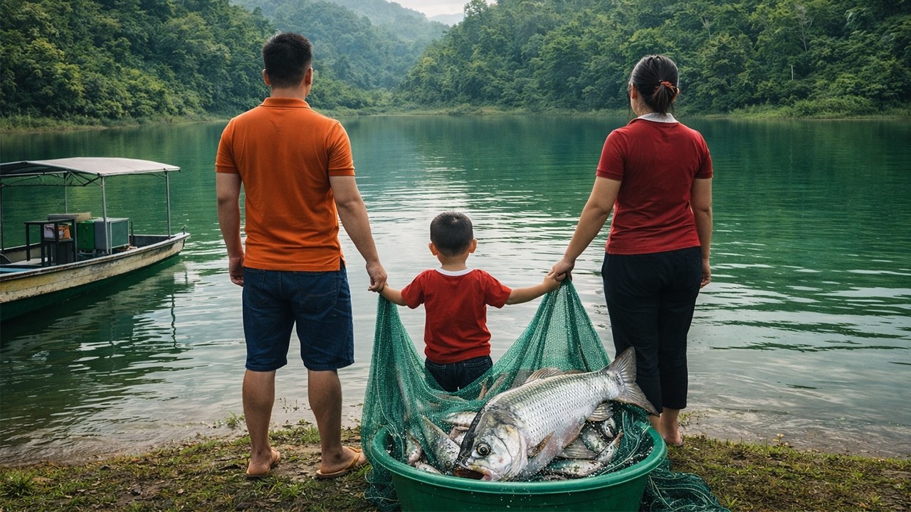 Family Fishing Trip on a Quiet Lake Turned Into a Bucket Full of Fish | by @chuctonbinh