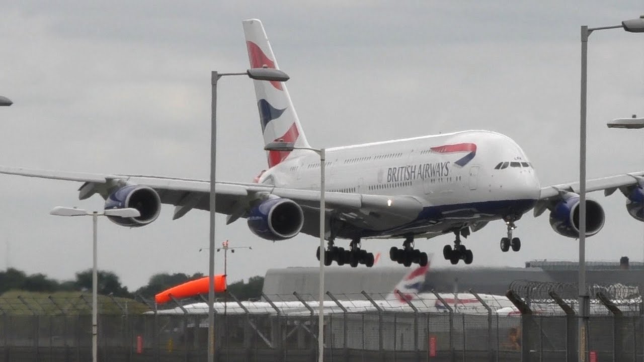 Crosswind Landings Giant A380 British Airways at London Heathrow