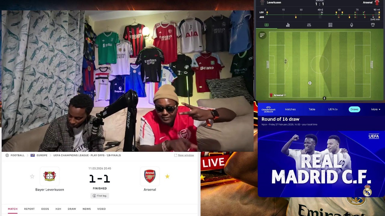 UCL: Bayer Leverkusen VS Arsenal FC 1-1 | Watchalong Match Reactions | 1/8FINAL