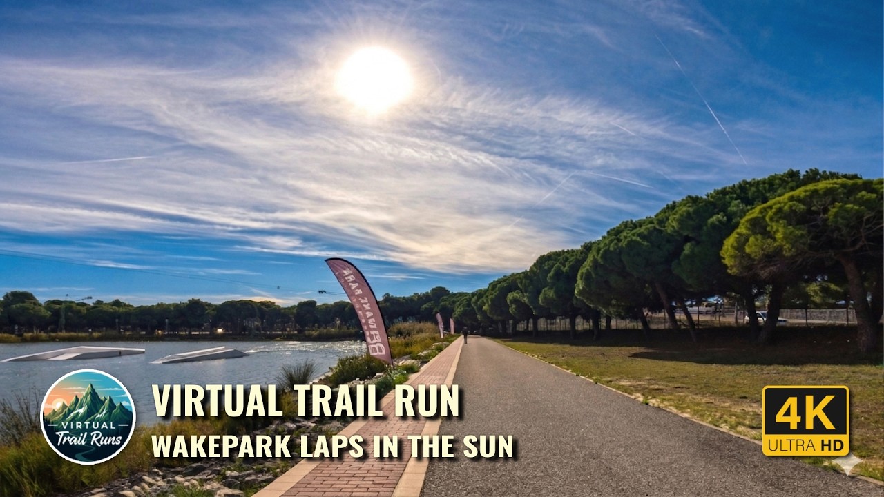 4K Virtual Treadmill Run: Laps around Olympic Canal in the Sun ☀️ | Treadmill Workout