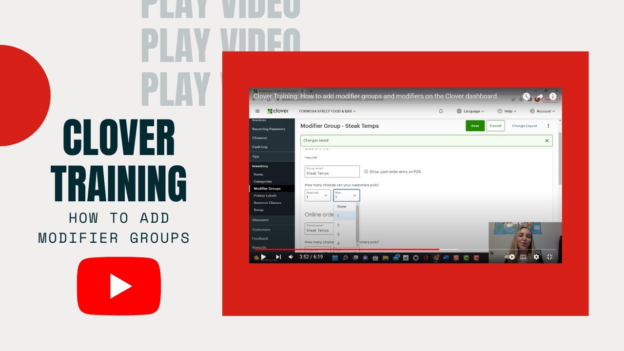 Clover POS Systems training: How to add modifier groups and modifiers on the Clover dashboard.
