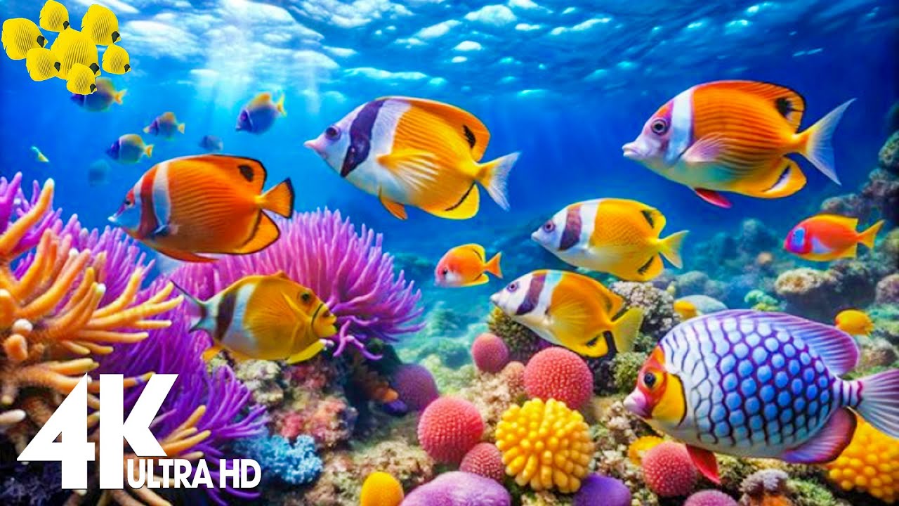 Aquarium 4K Video (Ultra HD) 🐠 Beautiful Coral Reef Fish - Relaxation Meditation Music