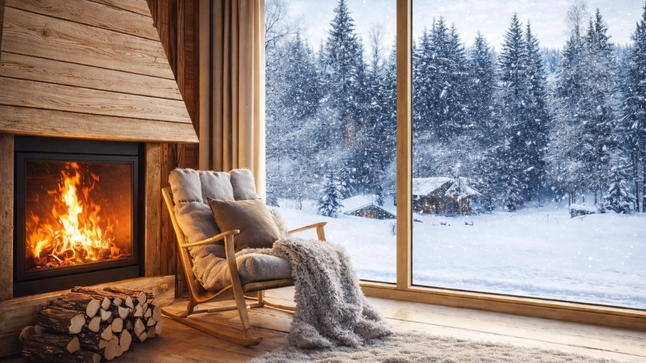 Cozy Fireplace Crackling 8 Hours | Snowfall & Relaxing Winter Ambience (No Music, No Ads)