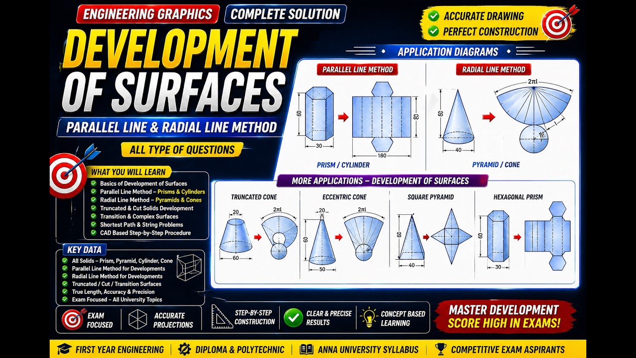 Development of Surfaces &ndash; 6 | Engineering Graphics Made Easy (CAD Method)
