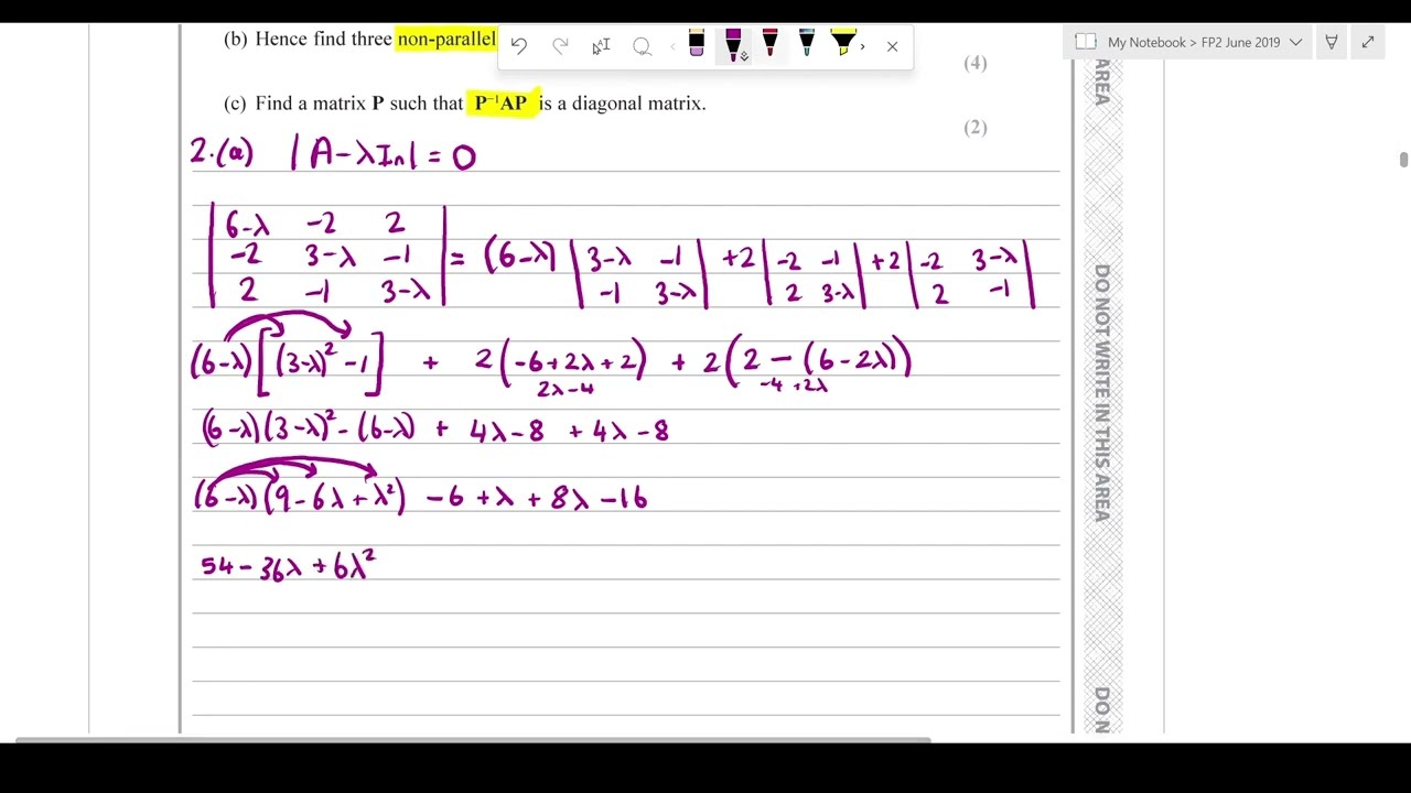 Edexcel A-Level Further Mathematics: Further Pure 2 June 2019 Question 2 - Spectral Decomposition