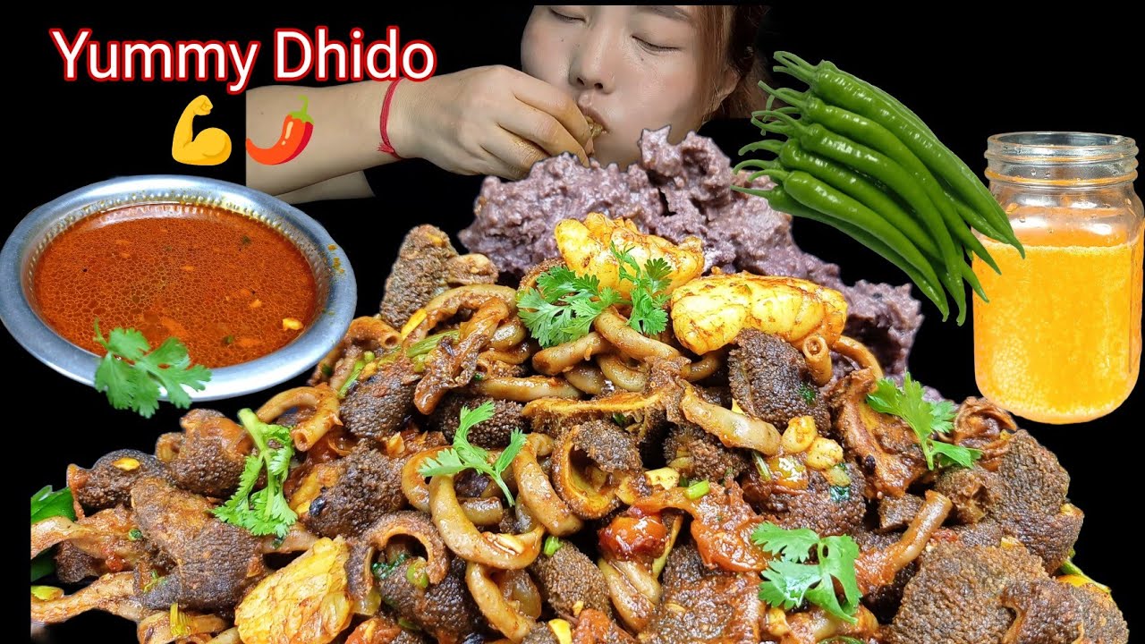 Eating😯4 KG Mutton Boti Yumm With Dhido💪Spicy Chicken Curry🌶️King Chilli Eating Show | ढिँडो भुटान