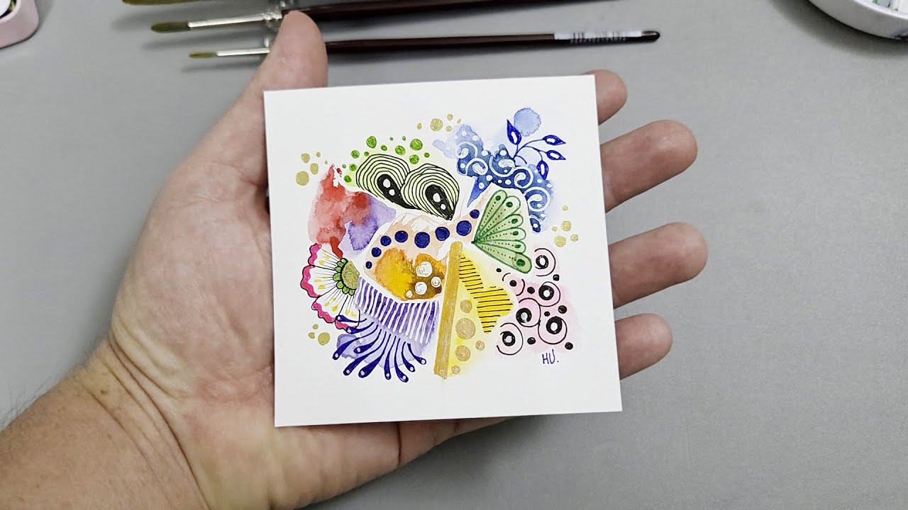 Tiny Watercolor Zentangles | Relaxing Mini Art Tutorial