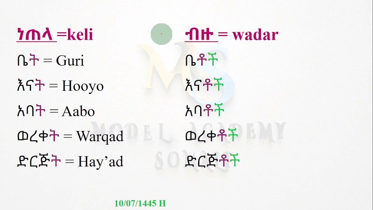 Keli (ነጠላ) iyo Wadar (ብዙ) || Amxaarig || Q-1AAd