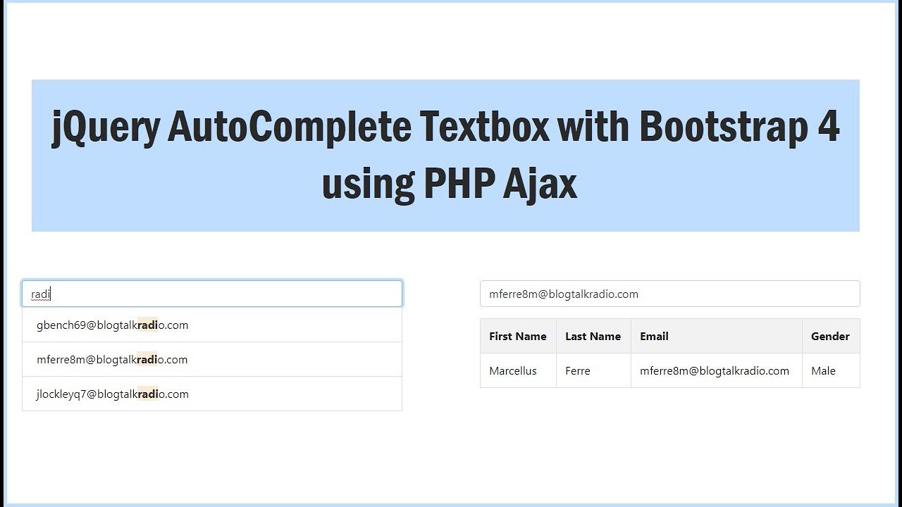 jQuery AutoComplete Textbox with Bootstrap 4 using PHP Ajax