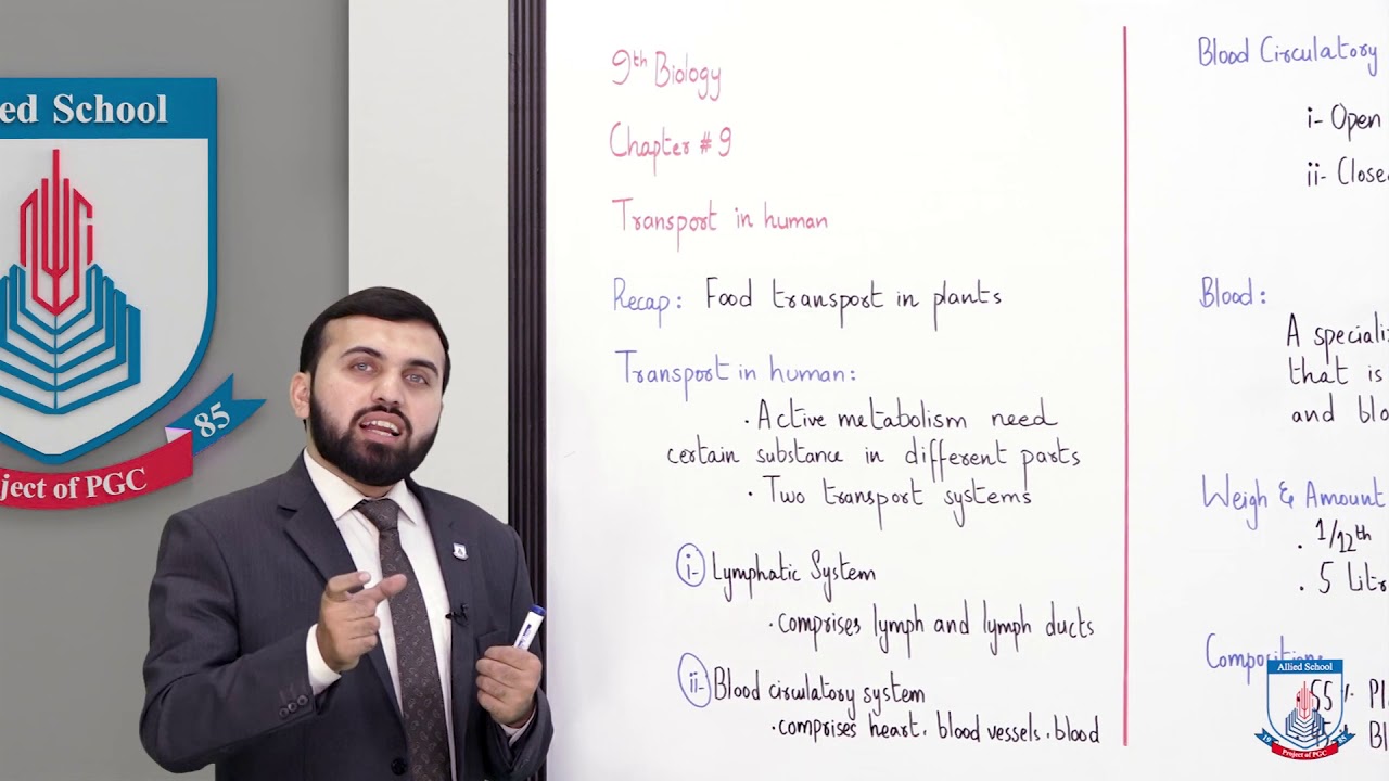 Class 9 - Biology - Chapter 9 - Lecture 6 Transport in Human - Allied Schools