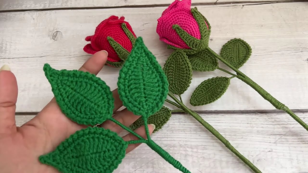 Hướng dẫn móc lá hoa hồng 🌿🌿🌹,CROCHET.Mẫu 2 #49