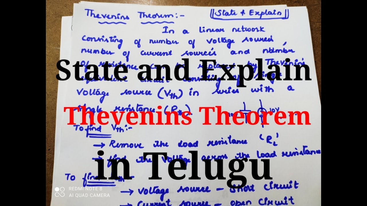 Thevenins Theorem in Telugu /State and Explain /Vth / Rth /With important Example