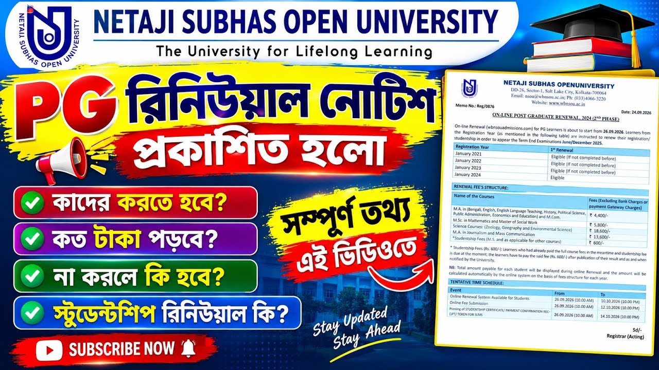 NSOU PG Renewal Update🔥 | কাদের Renewal করতে হবে? কত টাকা লাগবে? না করলে কী হবে? |