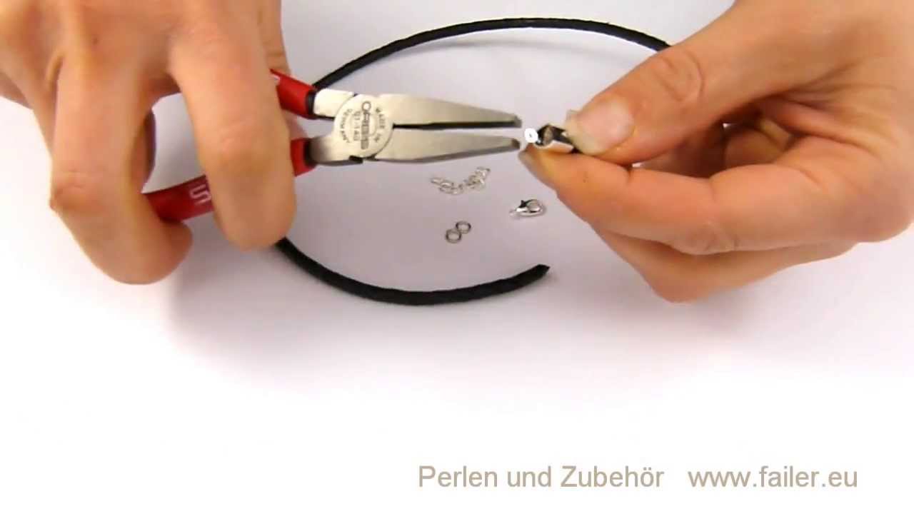 Bandklemmen mit Verschluss befestigen am Lederband Anleitung zum Selber machen