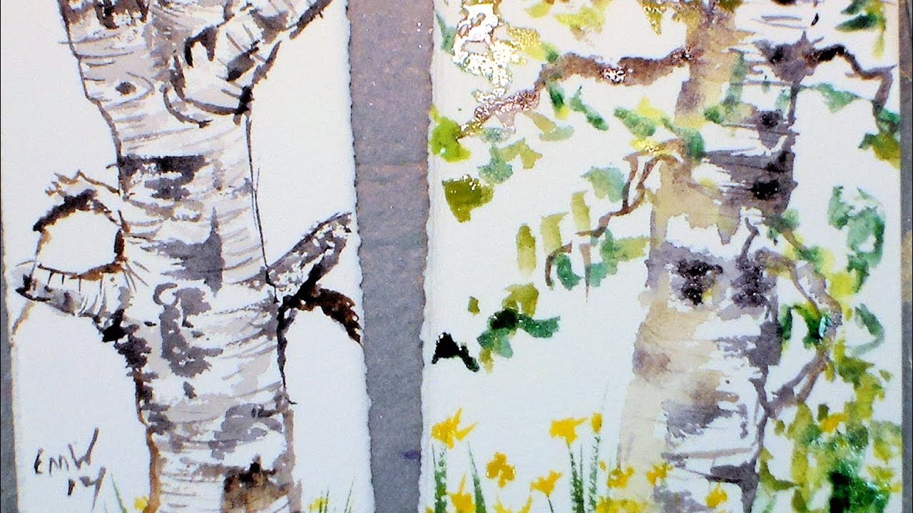 Birch Tree Sketch with Watercolor Tutorial