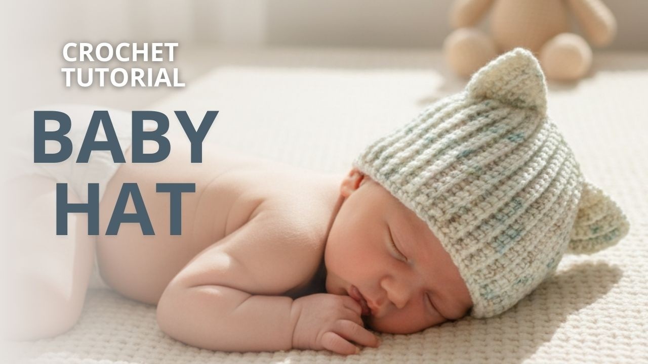 Crochet Tutorial: Baby Beanie with Cat Ears #crochetclubstore #crochet