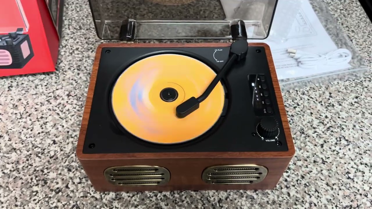 Portable CD Player for Home, Retro BT CD Players Rechargeable, Desktop Boombox Wireless Transmission