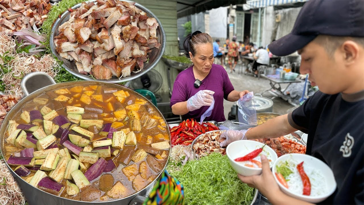 Quán Bún Mắm cà tím miền Tây 30,k heo quay tôm mực nhìn thôi đã thấy mê thau rau sống xanh mướt