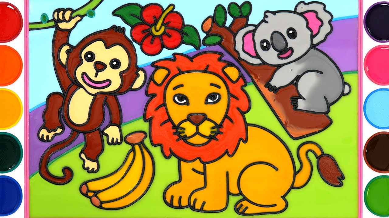 Jelly Painting & Coloring | Animal, Lion, Koala, monkey Coloring pages