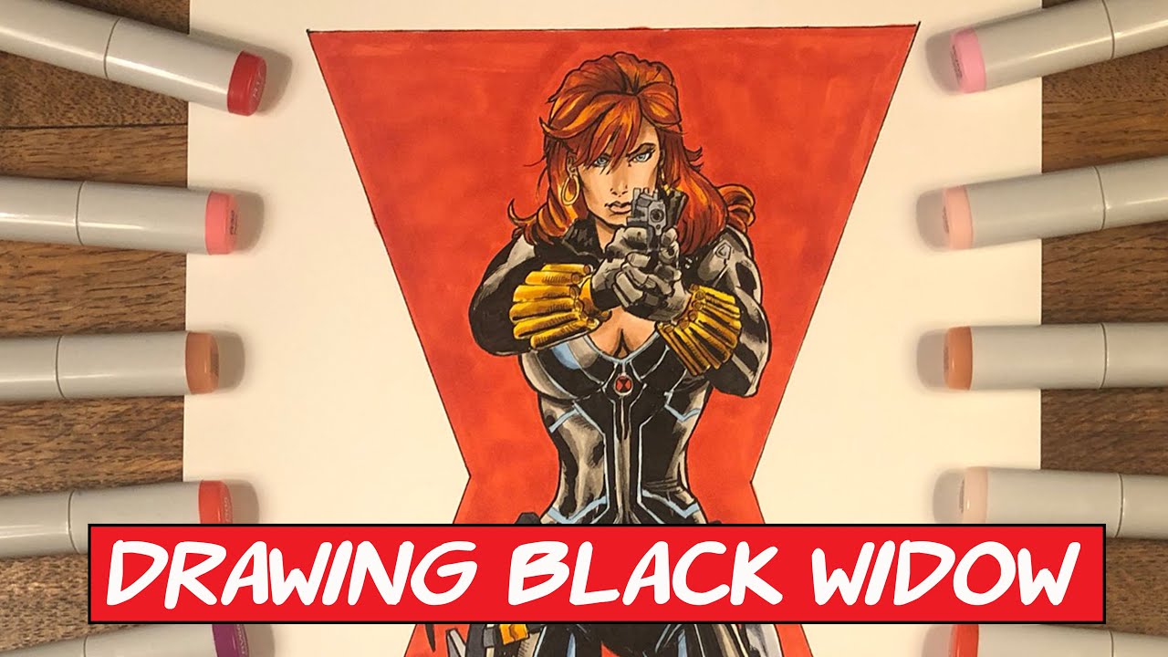 DRAWING BLACK WIDOW scarlett Johansson  from Marvel Movie | Black Widow tekenen | DRAW MANIA