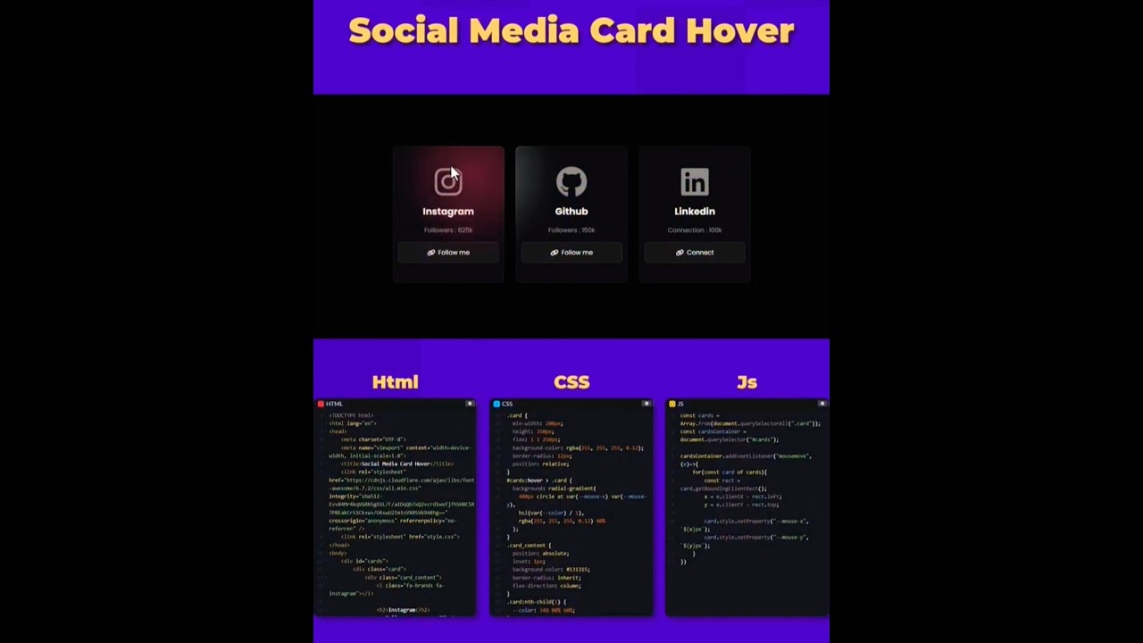 social media card hover // coding shorts //