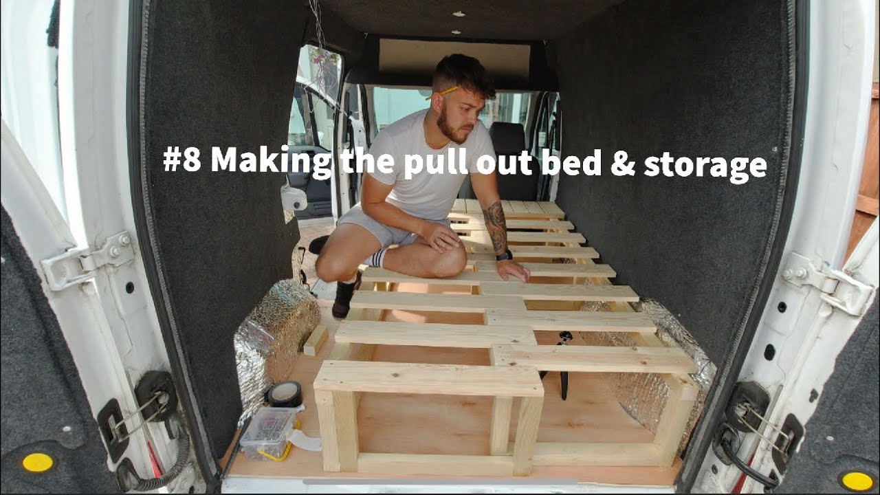 #8 | Ford Transit Connect Camper Conversion | Making the pull out bed | And leisure battery storage.