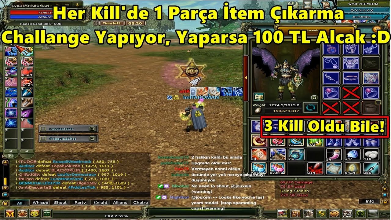 DomenicoWacco - 100 TL İddiasına Hiç Ölmeden Her Kill Başına 1 İtem Çıkarma Yapıyor! | Knight Online