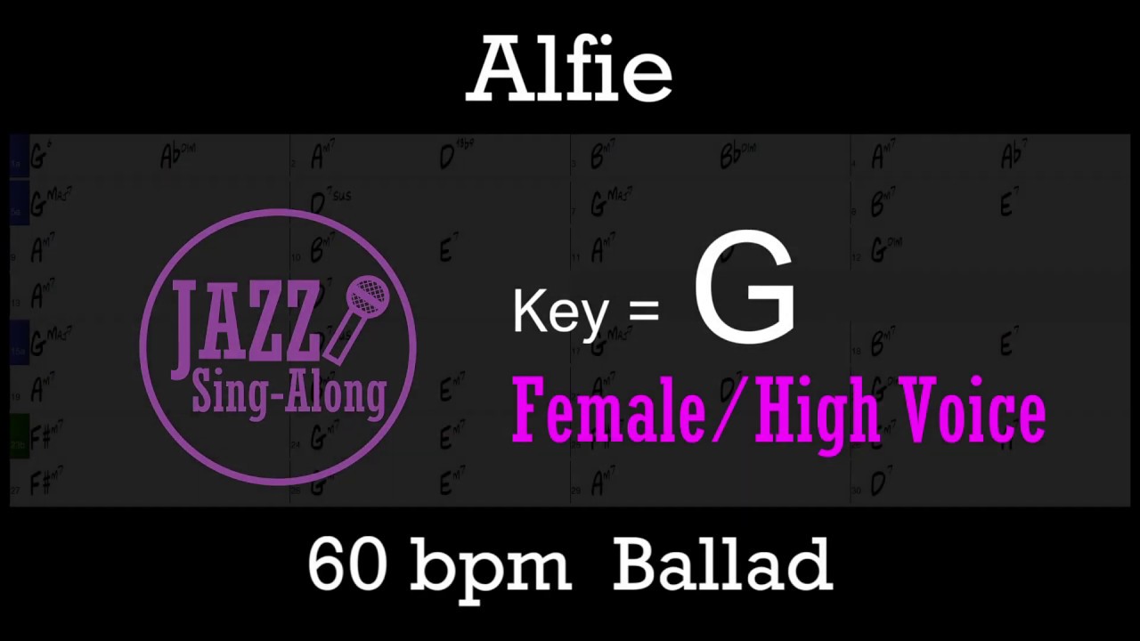 Alfie - with Intro + Lyrics in G (Female) - Jazz Sing-Along