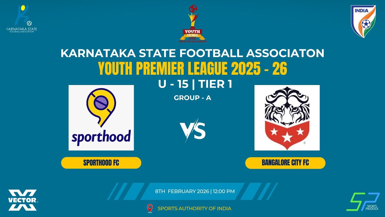 KSFA | YPL 2025 - 26 | U - 15 | TIER 1 | SAI | SPORTHOOD FC VS BANGALORE CITY FC | 08.02.26