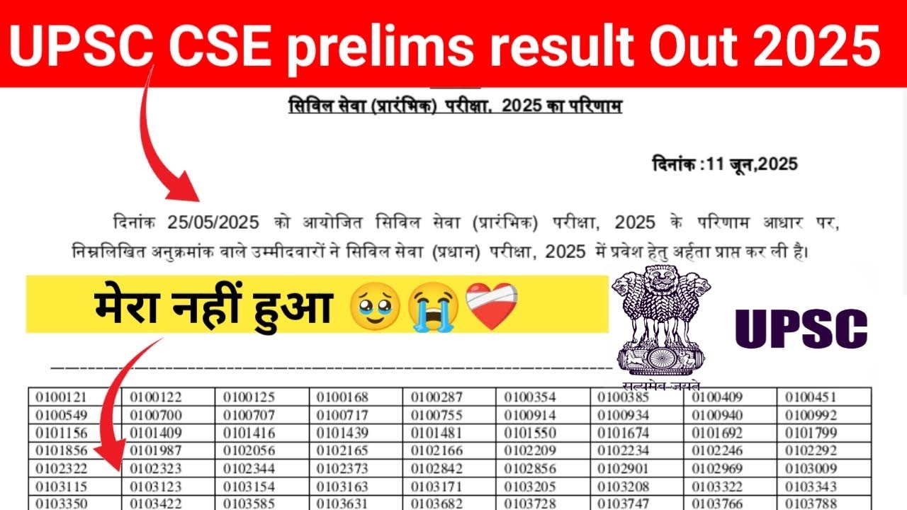 UPSC CSE Preliminary Result Out 2025 संघ लोक सेवा आयोग प्रारंभिक परिणाम घोषित #upsc