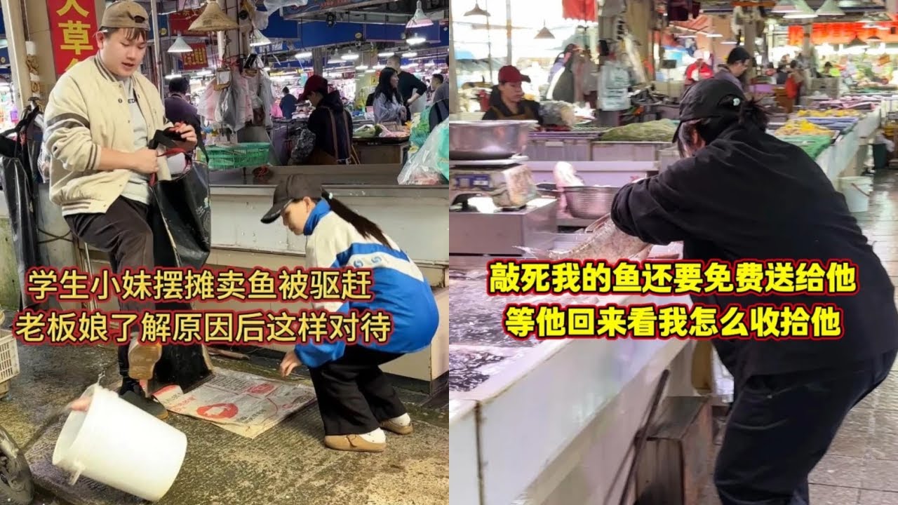 学生小妹摆摊卖鱼被驱赶，老板娘了解原因后这样对待？｜摔死我得鱼还要免费送给他，等下他回来让他好看！