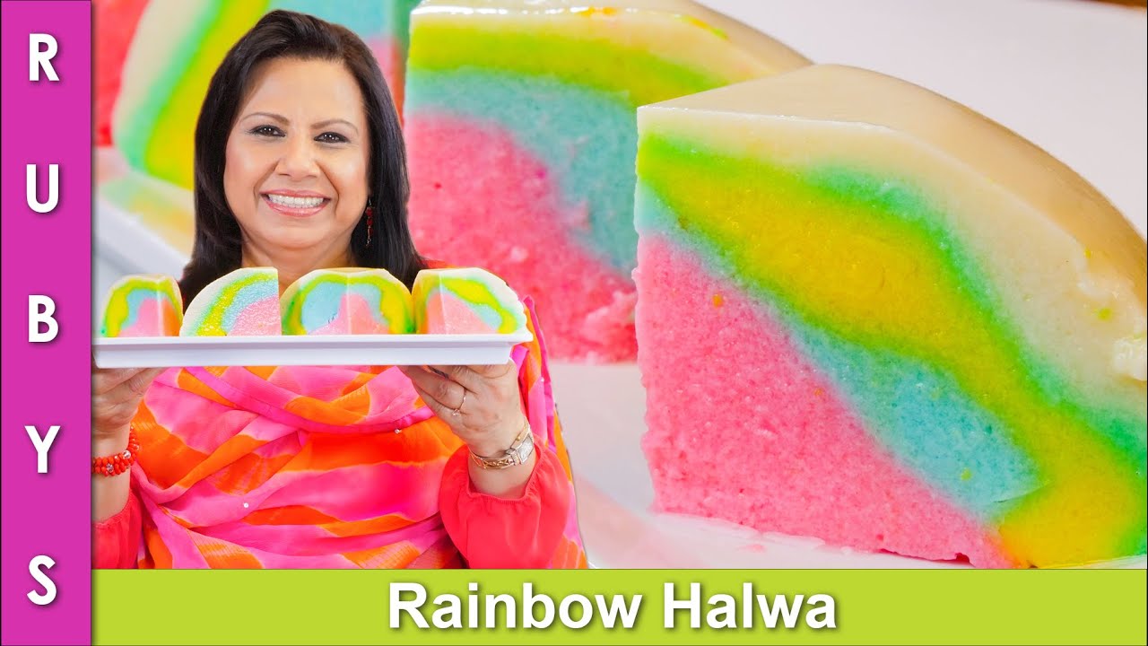 Thanda Rainbow Ghas ka Halwa (Agar-Agar, China Grass) Recipe in Urdu Hindi - RKK