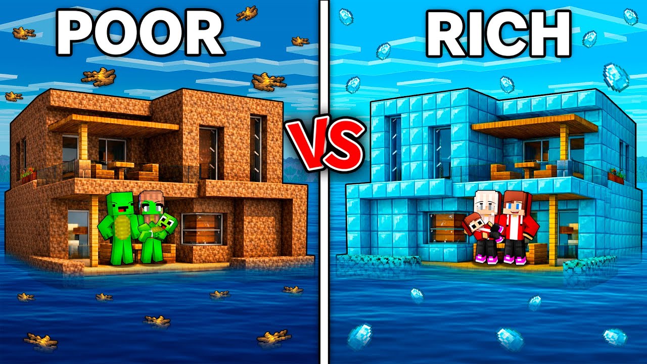 JJ and Mikey : POOR vs RICH Moder Water Family House Battle in Minecraft ! - Maizen