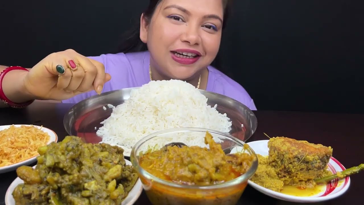 Bigbites, Eating Rice With Sorshe Katla, Macher mathar dal, Jhurjhure alu Vaja, Kata Chorchori।।