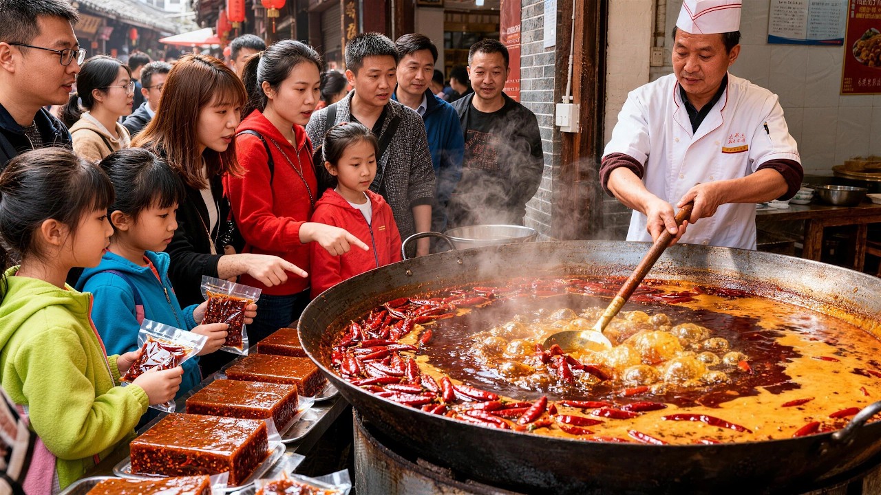 How Real Chongqing Hotpot Base Is Made | Fire Wok Cooking & Street Food