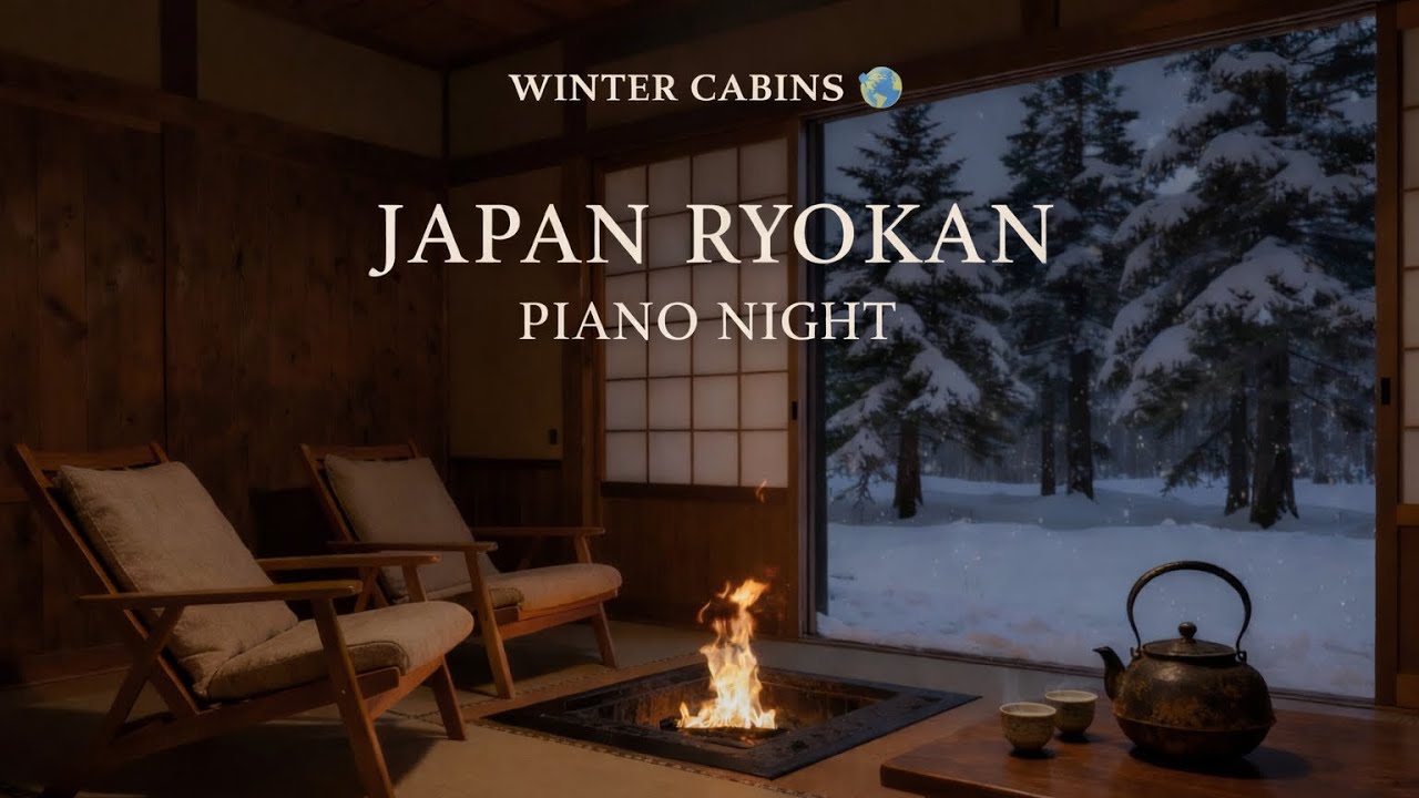 [4K] Japanese Winter Ryokan Cabin 🌙 Quiet Snowy Night Interior❄️ Soft Piano | Relax(1 Hour)