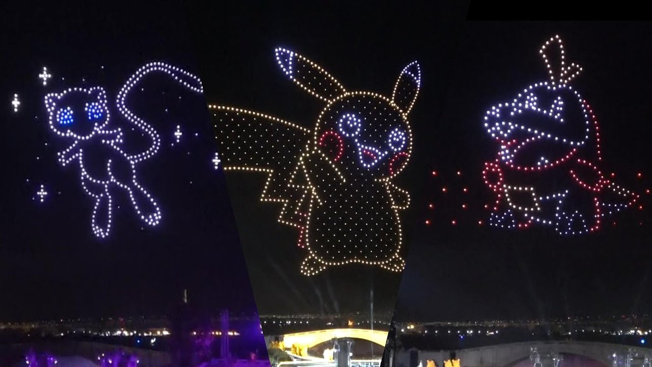 横浜の夜空にポケモン出現　ドローン800機の圧巻ショー 「ポケモンWCS2023」