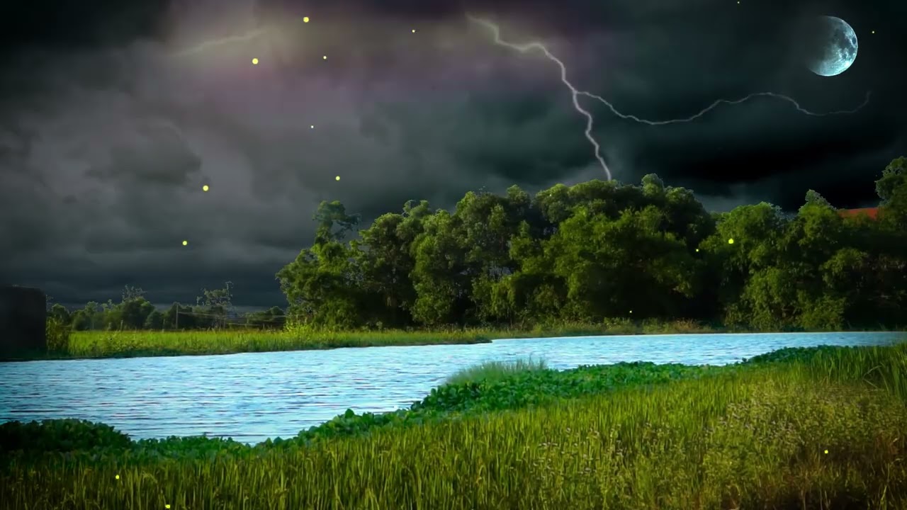 Сверчки и легкий ветерок над полем во время грозы. Засыпайте, чтобы снять стресс.