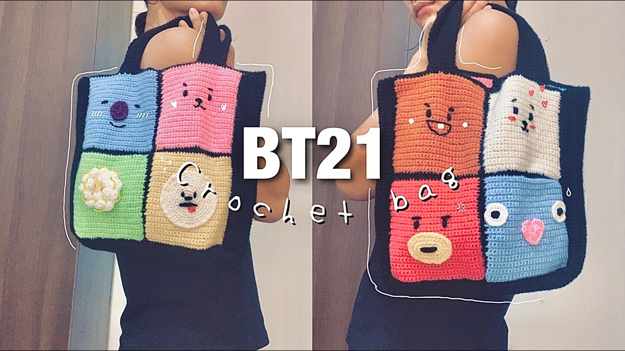so I did nothing but crochet this bt21 bag for 3 days straight… 🧶🪡