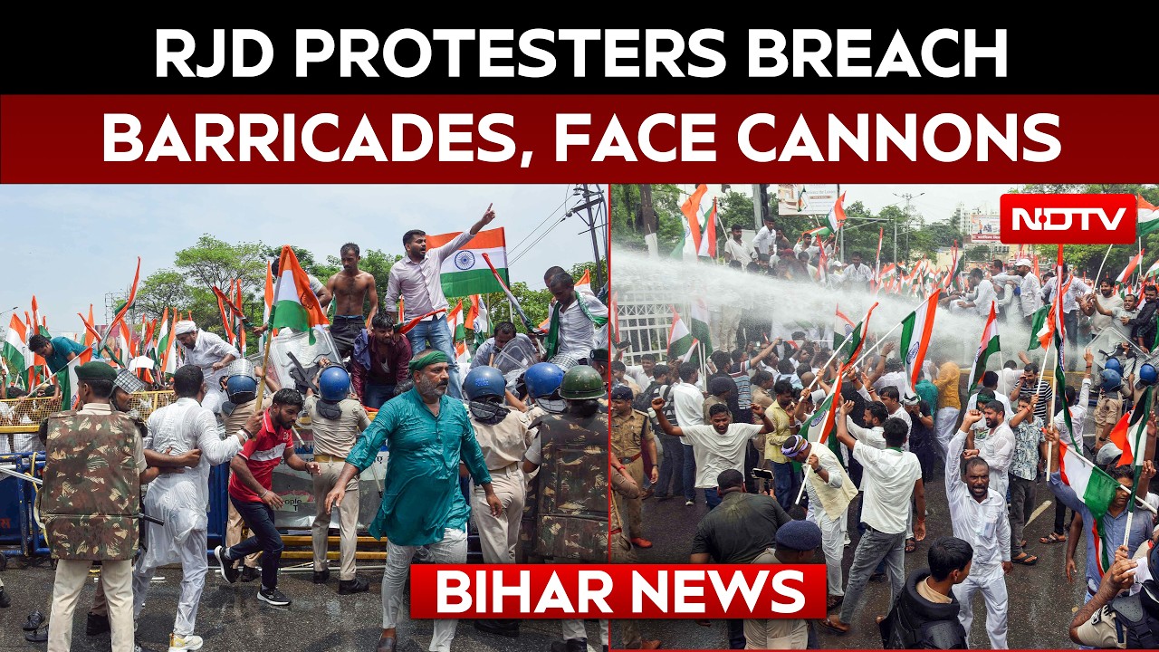 Bihar News | Chaos In Patna As RJD Protesters Climb Barricades, Police Fire Water Cannons