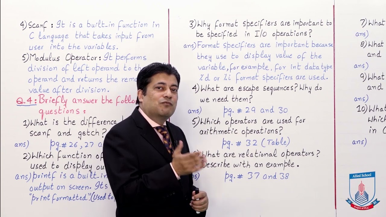 Class 10 - Computer Studies - Chapter 2 - Lecture 9 - Exercise: Q.3 & Q.4 - Allied Schools