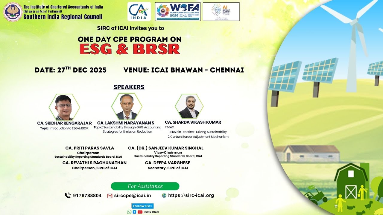 One Day CPE programme on ESG & BRSR | 27th DEC 2025 | SIRC of ICAI