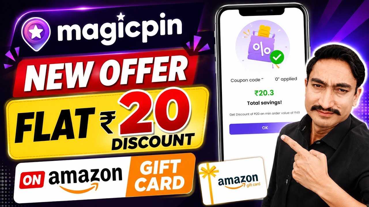 Magicpin New coupon code Flat  Rs20 off Amazon gift card Descout with unlimited Trick New Offer