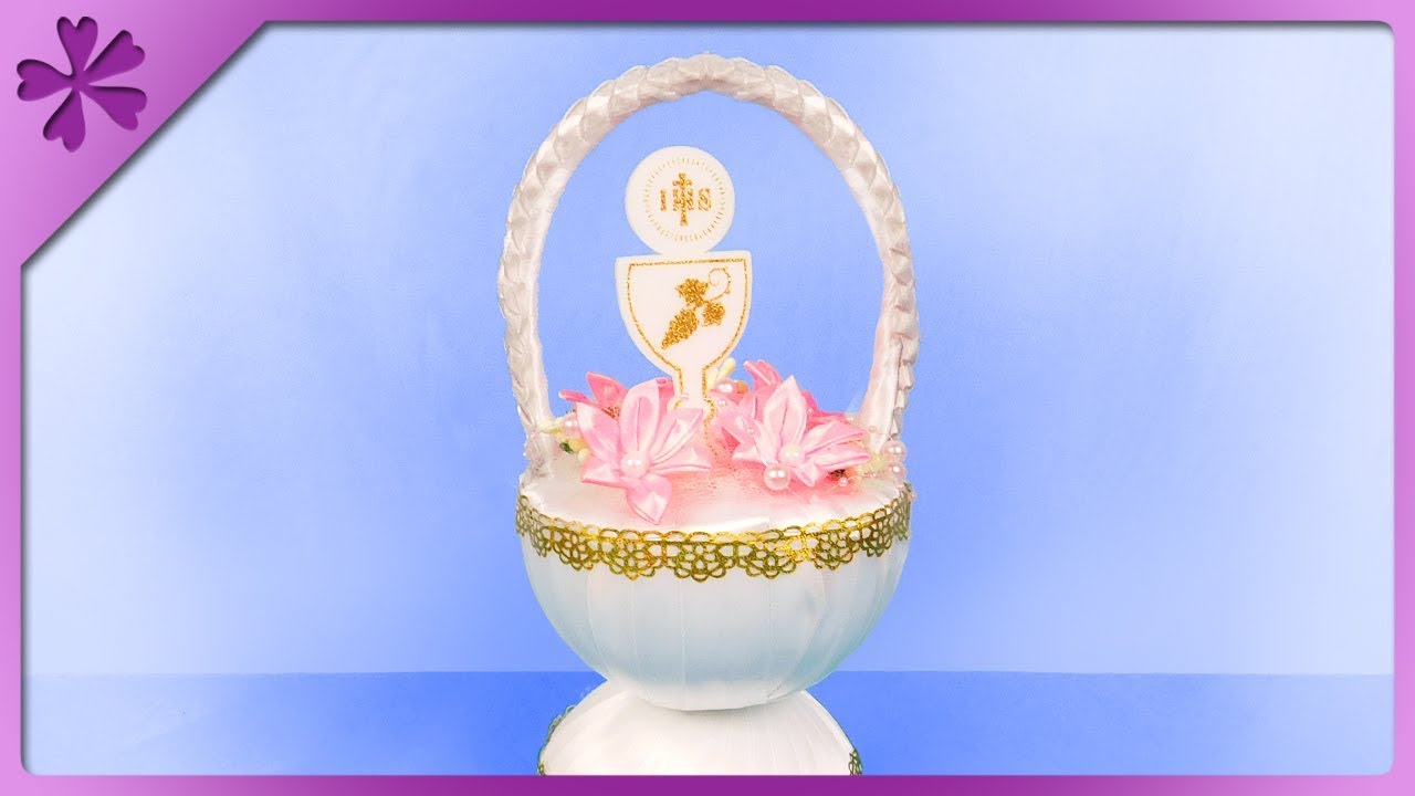 DIY How to make ribbon basket, first communion table decoration (ENG Subtitles) - Speed up #482