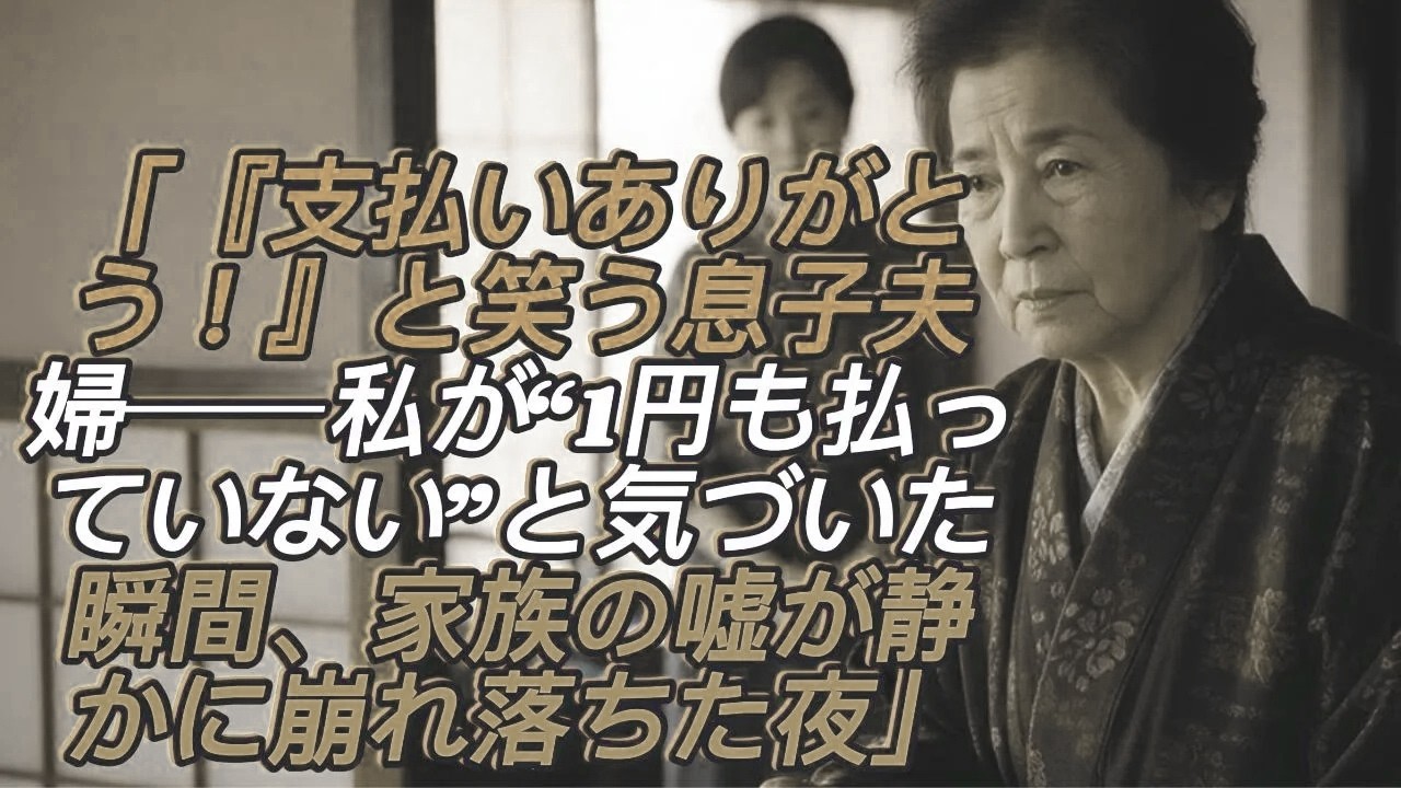 「“支払いありがとう！”と笑った息子夫婦──私が1円も払っていないと気づいた瞬間、“家族の嘘”がすべて崩れた夜」