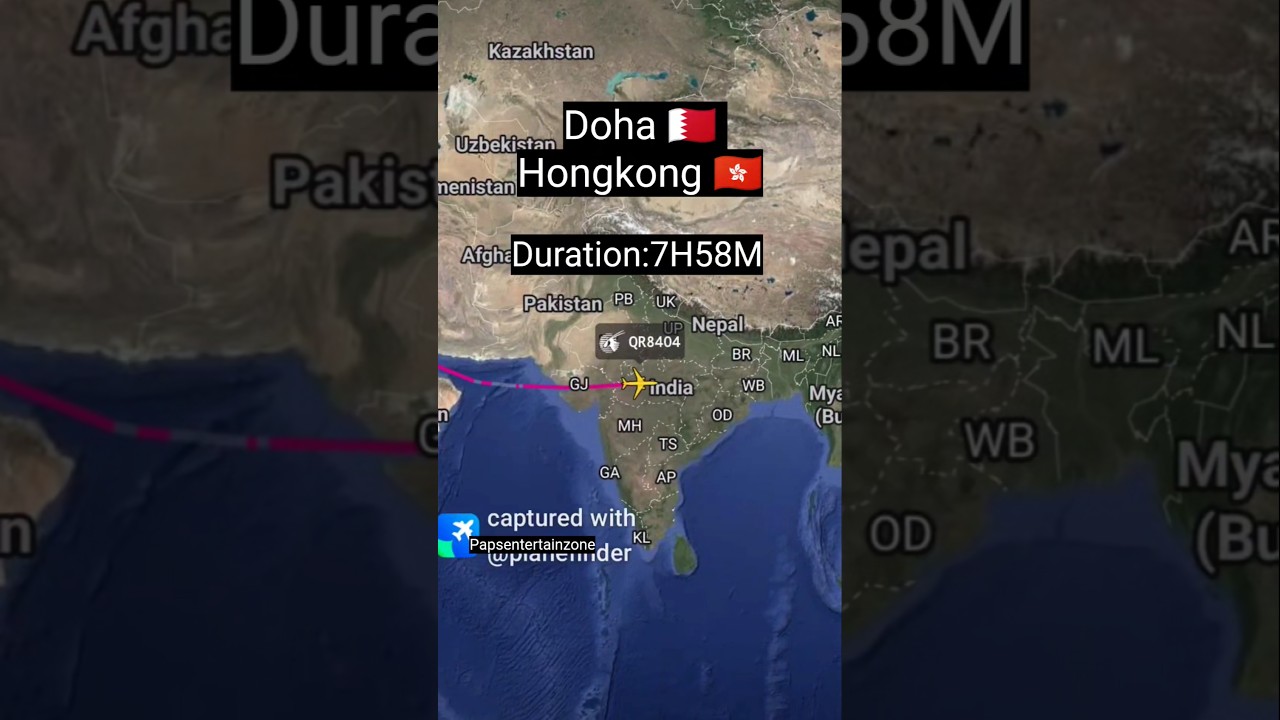 Doha 🇧🇭 to hongkong 🇭🇰 flight travel map 🗺️#doha#hongkong#flightradar24#map#shorts#video#short✈️🗾