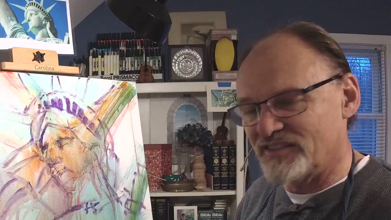 Daily Art Adventure 283. Painting the Statue of Liberty Creatively.