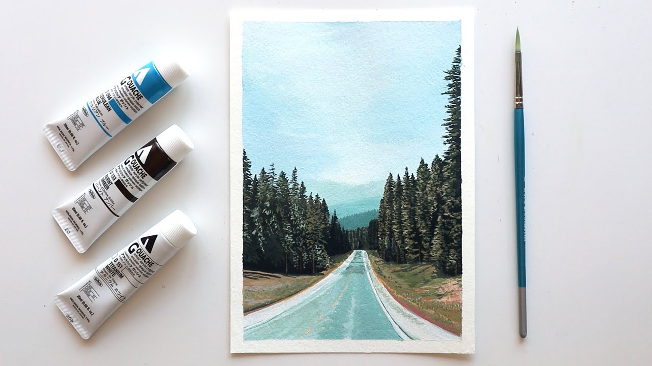Acryla Gouache Tutorial | How to Paint a Road with Trees